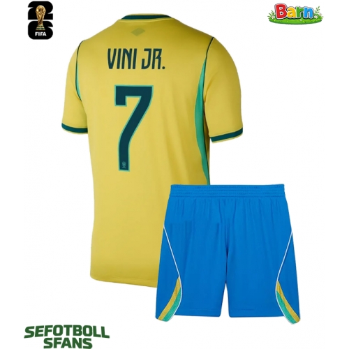 Brasilien Vinicius Junior #7 Hemmaställ Barn VM 2026 Kortärmad (+ Korta byxor) Brasilien Vinicius Junior #7 Hemmaställ Barn VM 2026 Kortärmad (+ Korta byxor)